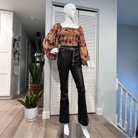 NWOT Vegan Leather Boot Cut Pants - Picture 2 of 16